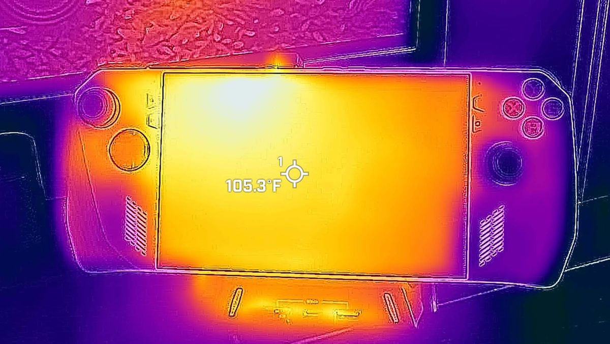 ROG Ally screen seen through a thermal camera.