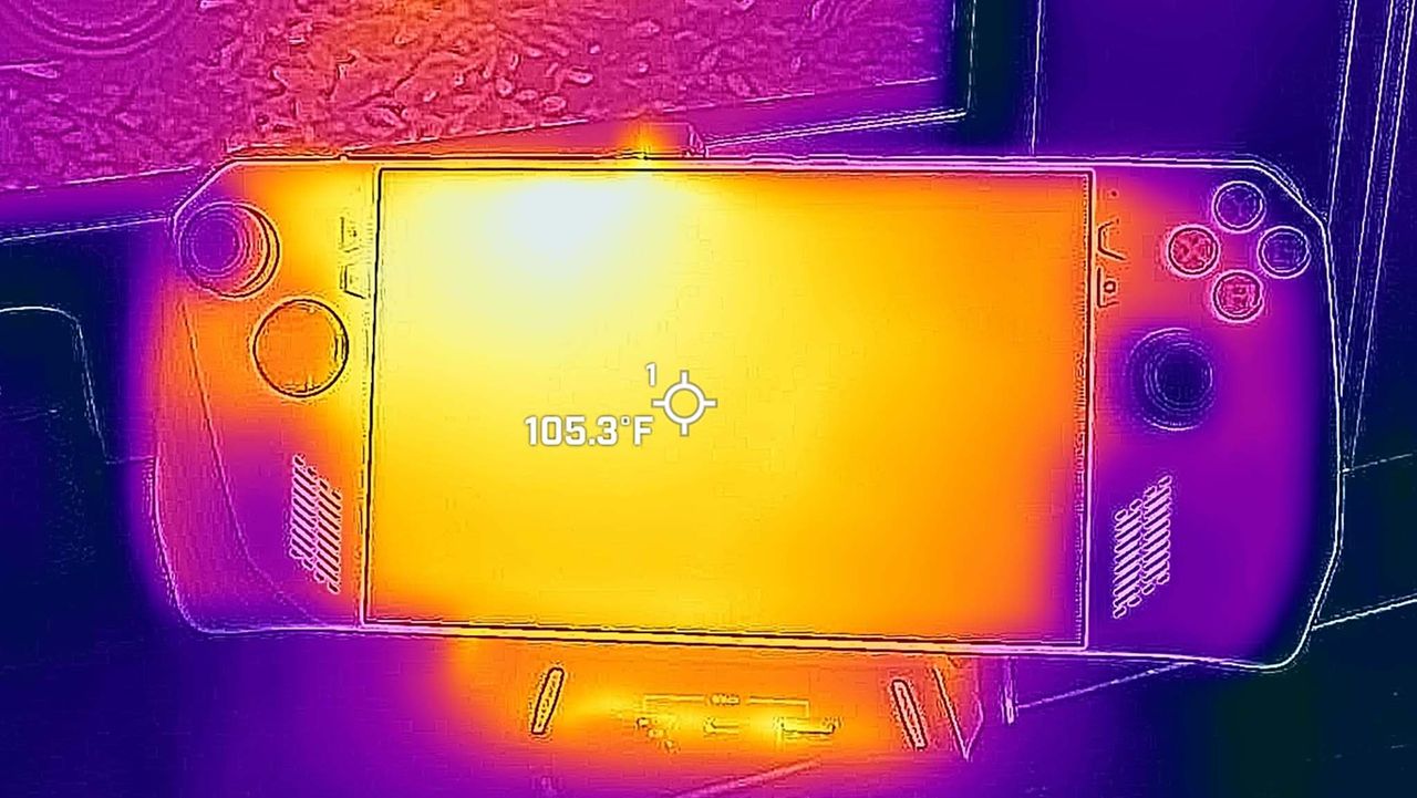 ROG Ally screen seen through a thermal camera.