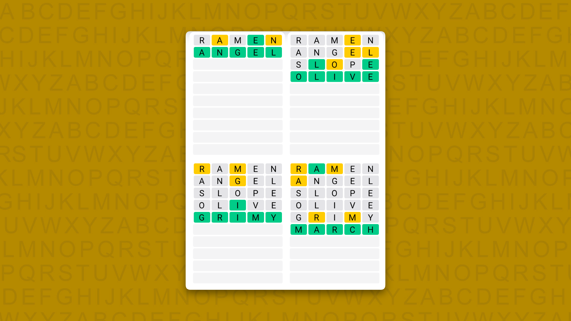 Quordle Daily Sequence answers for game 1701 on a yellow background