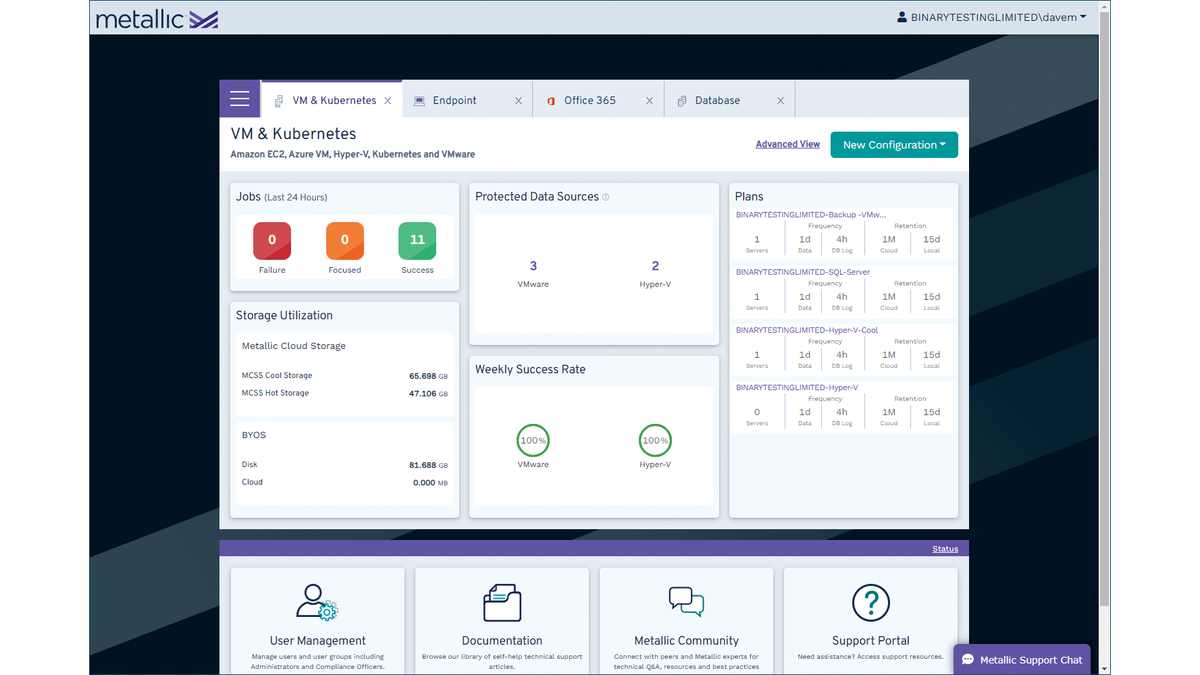 A photograph of Commvault Metallic&amp;#039;s UI