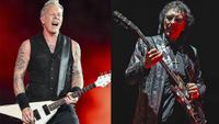 LEFT: James Hetfield onstage at the Metallica - M72 World Tour held at SoFi Stadium on August 25, 2023 in Los Angeles. RIGHT: Tony Iommi of Black Sabbath performs onstage on "The End Tour" at Nikon at Jones Beach Theater on August 17, 2016 in Wantagh, New York. 