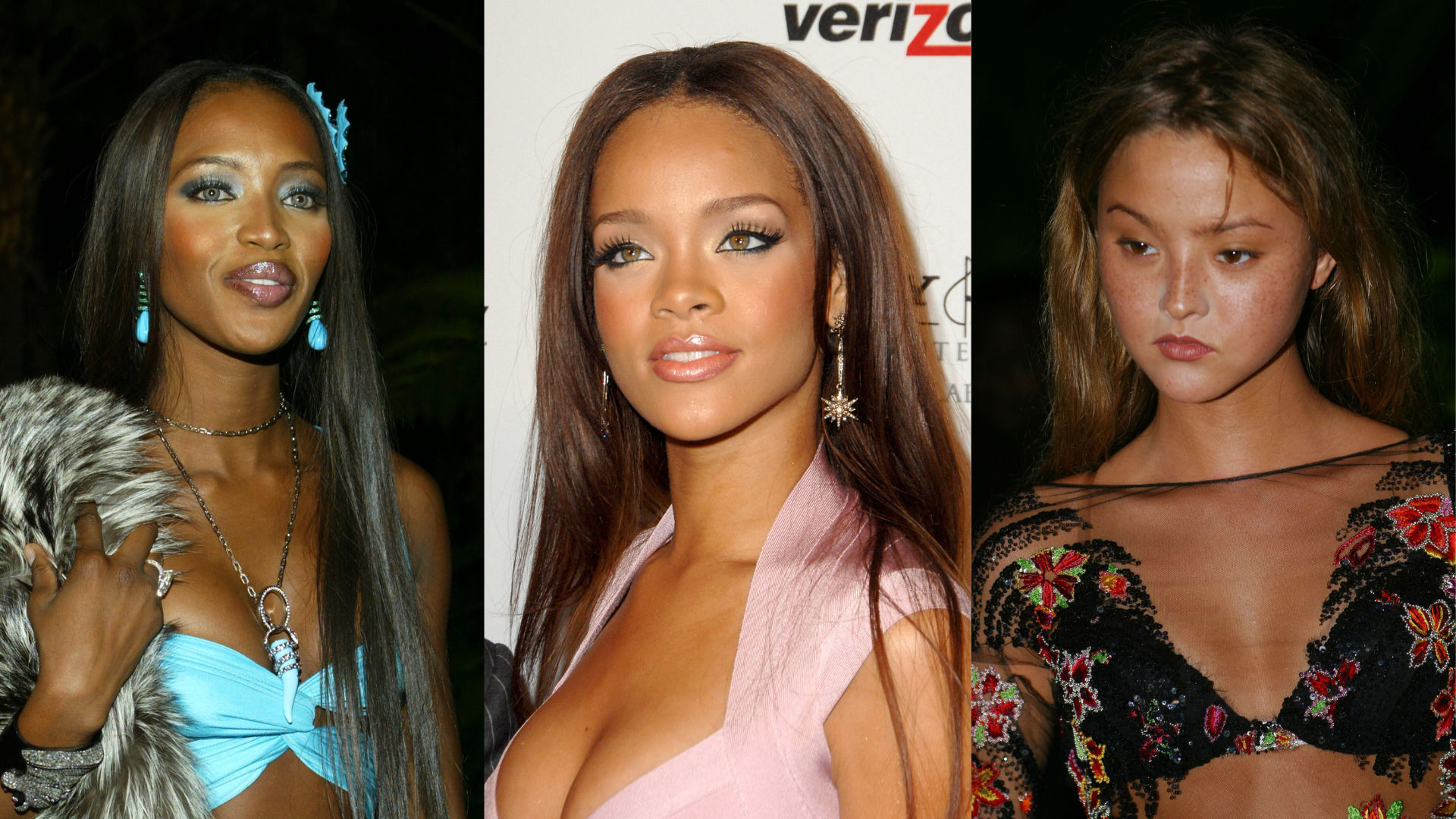 Photo of Naomi Campbell, Rihanna, and Devon Aoki in the early 2000s