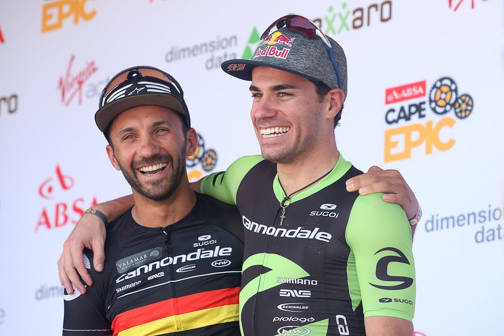 Stage winners and overall leaders Manuel Fumic and Henrique Avancini