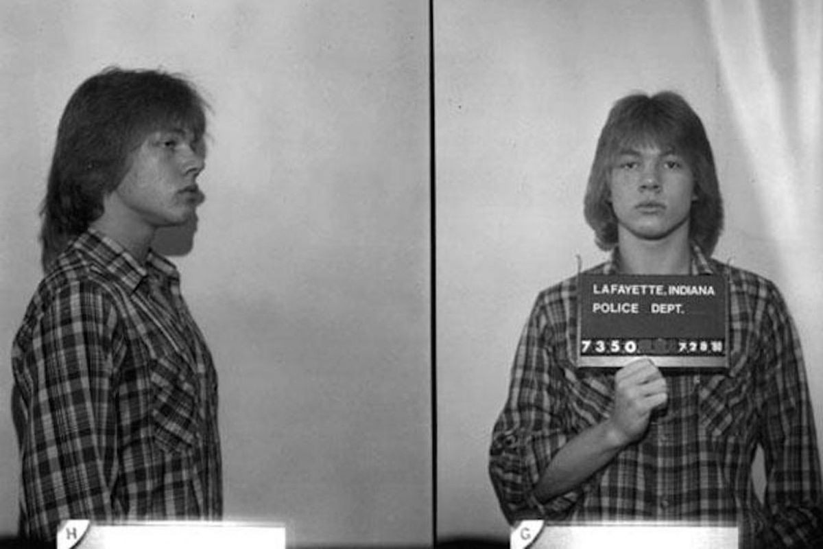 Axl Rose. Arrested 1980 in Lafayette, Indiana. Possibly for stealing a bicycle, or for destroying someone else's. The record does not show.