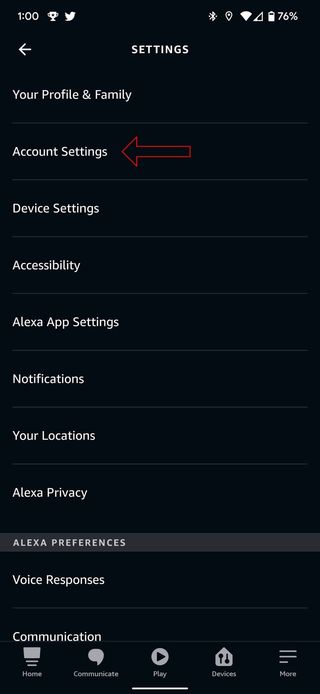 Alexa App Screenshot Account Settings