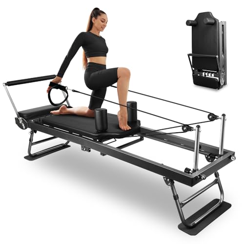 Pilates Reformer Machine,foldable Pilates Reformer Core Bed Equipment Machine for Home Gym Women Yoga Workout Indoor Pilates Exercise Equipment Training Weight (black-1)
