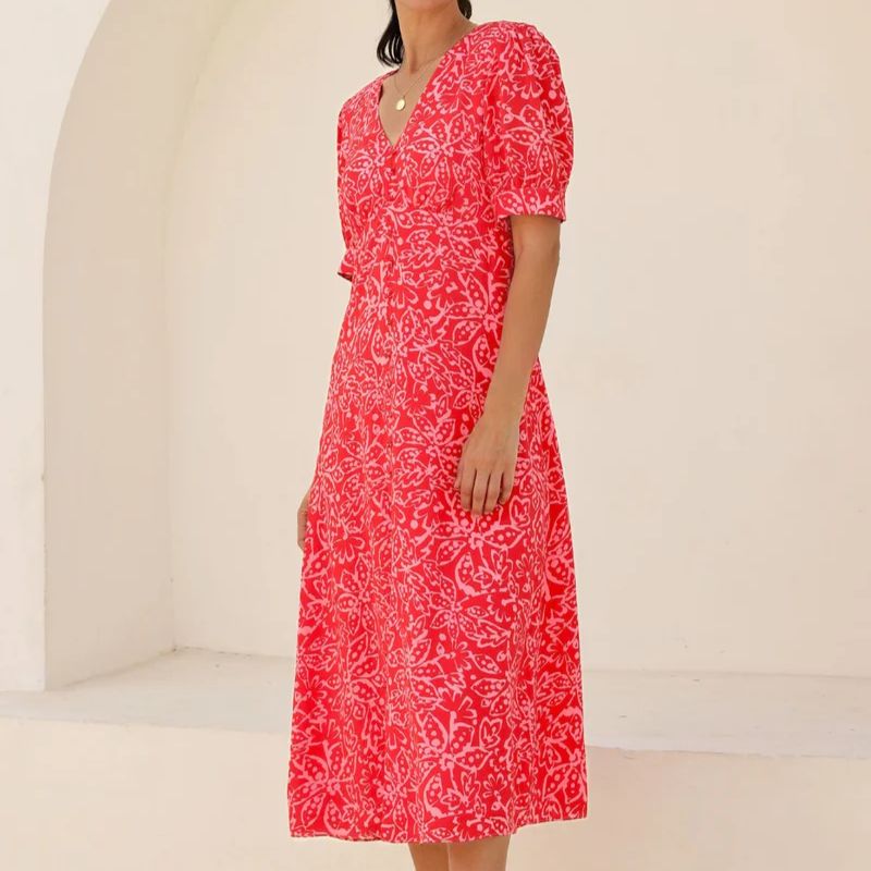 paisley pink and red dress