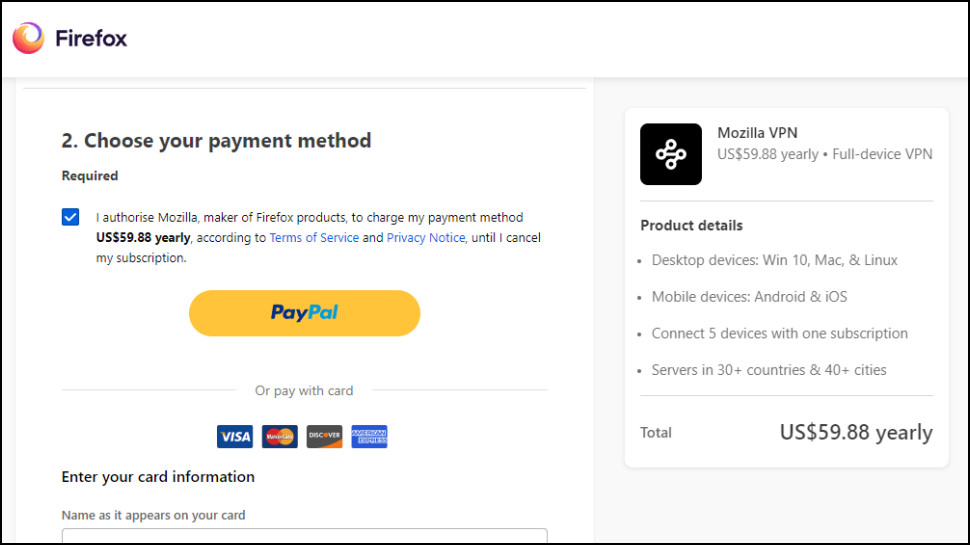 Mozilla VPN Pricing