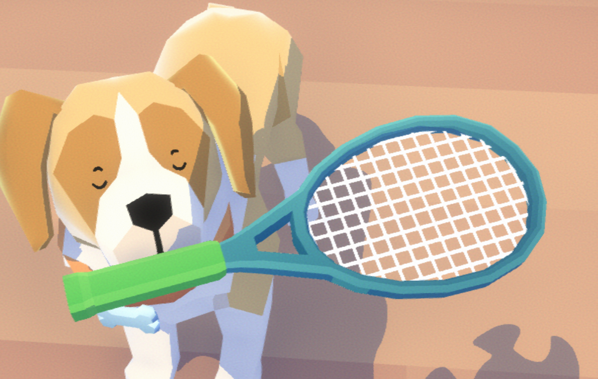 A dog with a tennis racket