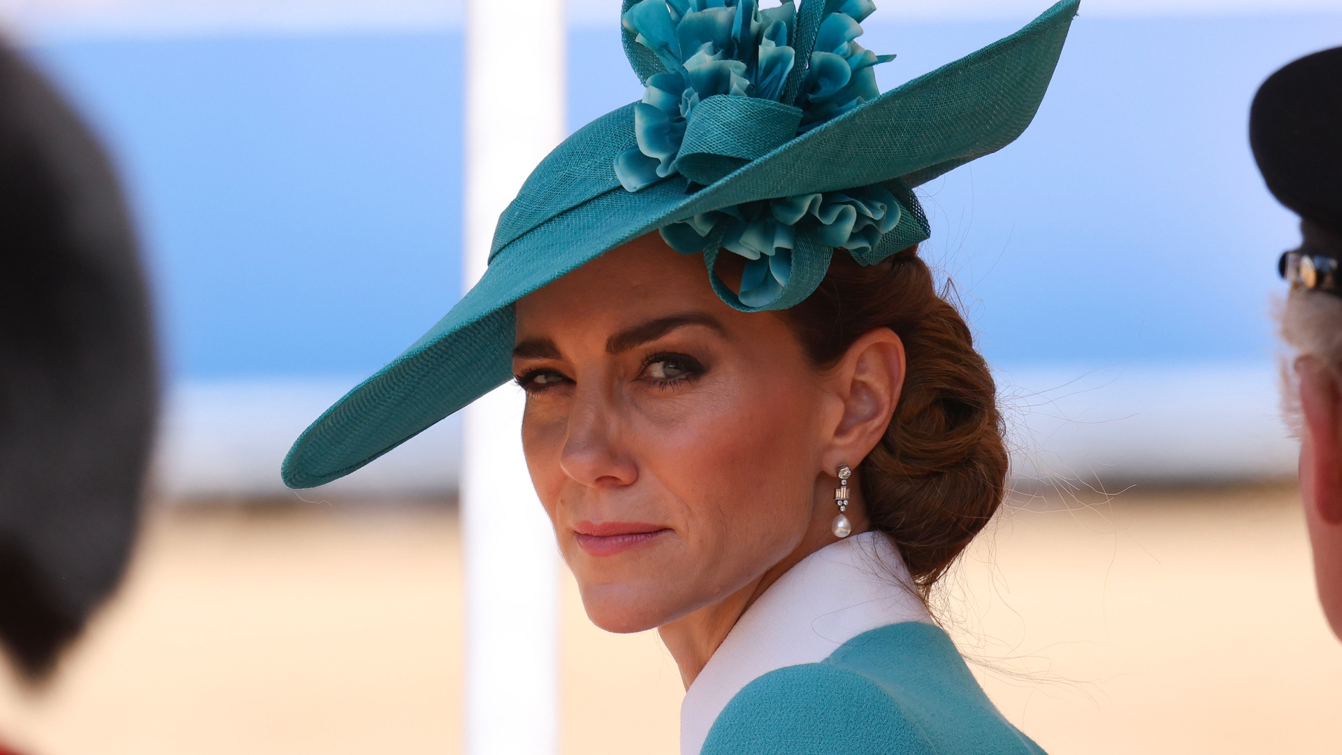 Kate Middleton wears an aquamarine Catherine Walker coat dress to Trooping the Colour 2025
