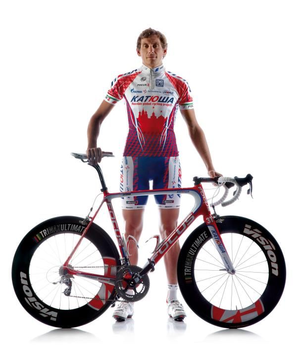Filippo Pozzato shows off the 2011 Katusha team kit