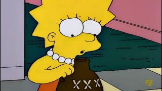 Lisa blowing into a jug on The Simpsons