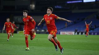 Daniel James celebrates scoring for Wales against the Czech Republic