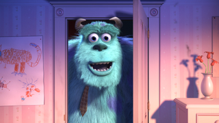 Sully smiling upon being in the doorway of Boo's room at the end of Monster's Inc