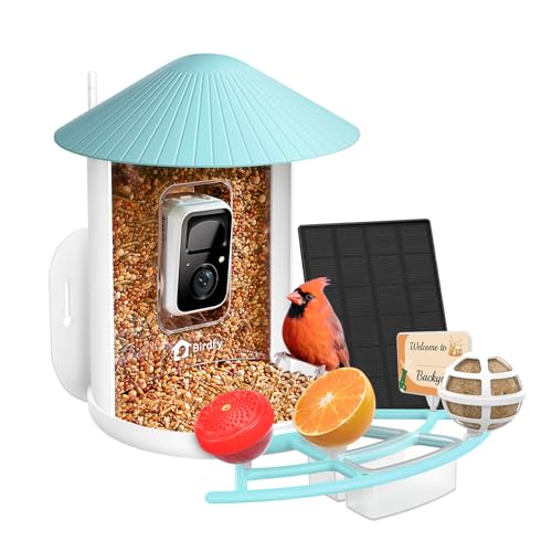Netvue by Birdfy Pro Smart Bird Feeder With Camera Solar Panel, Instant Arrival Alerts, Live Stream &amp;amp; Night Vision for Outdoors &amp;amp; Backyard Hummingbird, Cardinalis &amp;amp; Oriole Watching, Ideal Gifts, Blue