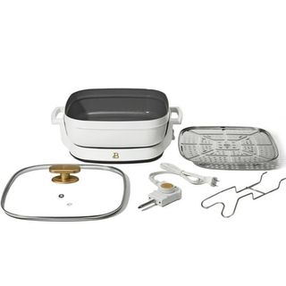 Beautiful 5 in 1 Electric Skillet - Expandable Up to 7 Qt With Glass Lid, White Icing by Drew Barrymore