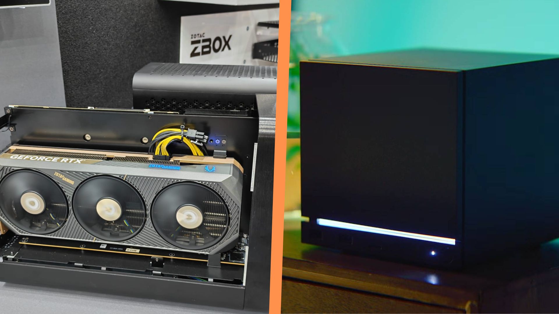 A side by side of Valve's Steam Machine and Zotac's Magnus One Ultra at Computex
