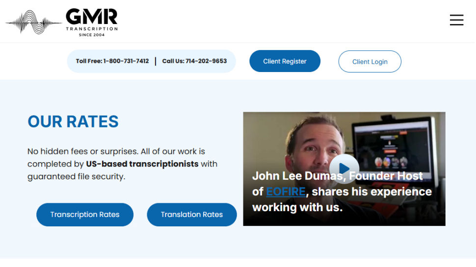 GMR Transcription website screenshot (June 2025)