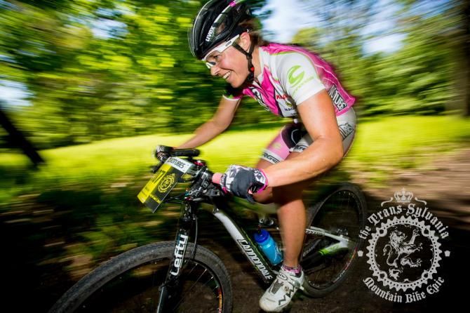 Amanda Carey (Stan's NoTubes Women's Elite Team) on her way to winning the stage 1 time trial at the Trans-Sylvania Epic