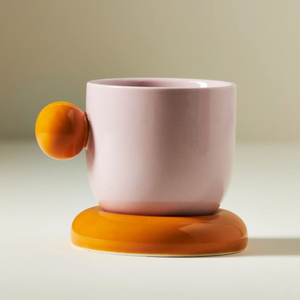Pink and orange sculptural espresso cup