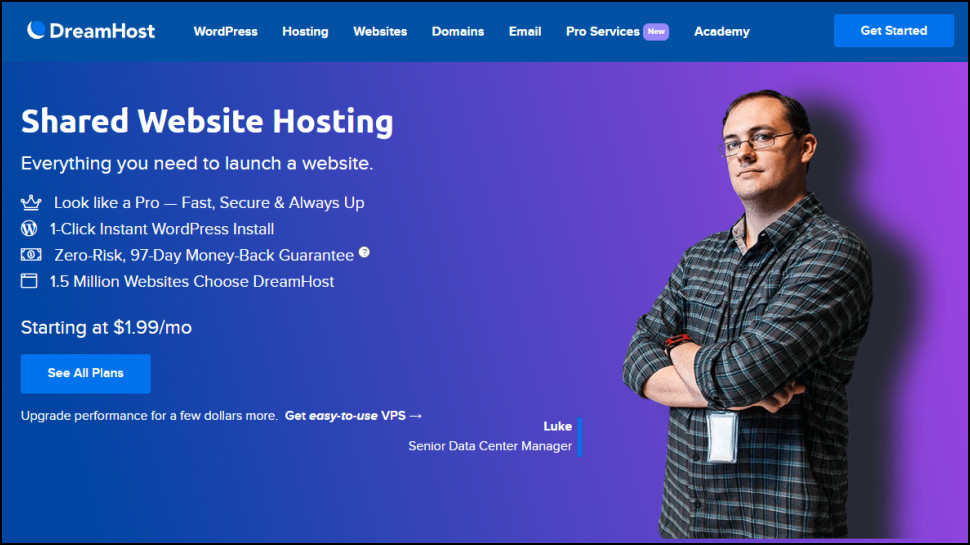 DreamHost shared hosting homepage screenshot