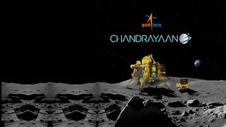 Artist's illustration of India's Chandrayaan-3 lander and rover on the moon.