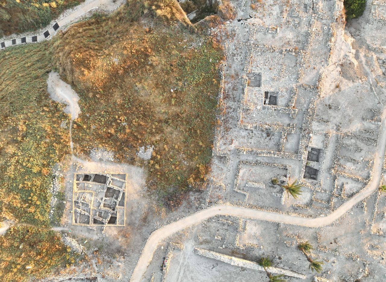an aerial view of an excavation site