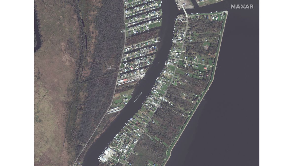 The Louisiana towns of Jean Lafitte and Barataria before Hurricane Ida hit, as imaged by Maxar Technologies' WorldView-2 satellite.