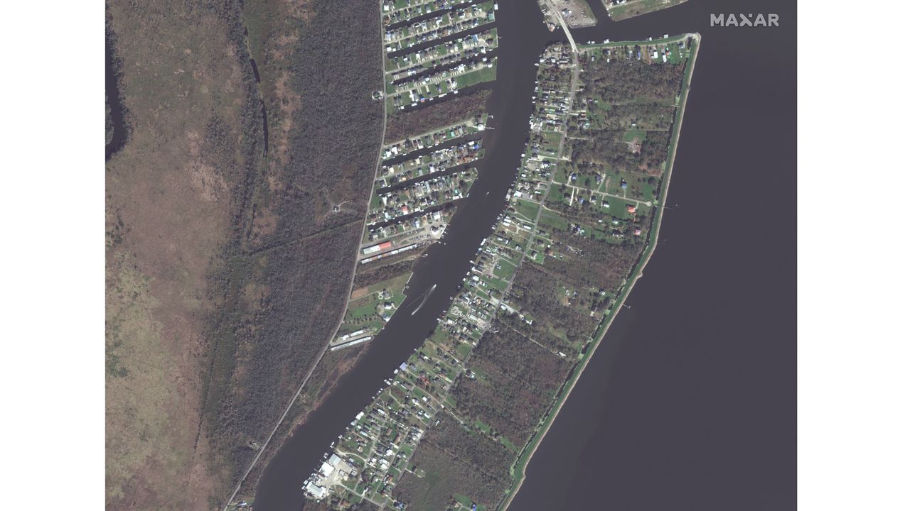 The Louisiana towns of Jean Lafitte and Barataria before Hurricane Ida hit, as imaged by Maxar Technologies' WorldView-2 satellite.