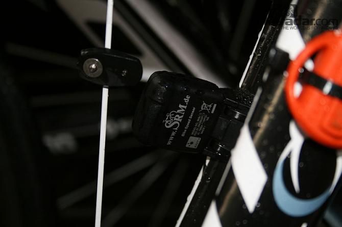 L&ouml;vkvist&rsquo;s SRM speed sensor was mounted on the front wheel
