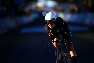 WOLLOGONG AUSTRALIA SEPTEMBER 19 Logan Currie of New Zealand crosses the finishing line during the 95th UCI Road World Championships 2022 Men U23 Individual Time Trial a 288km Wollongong2022 on September 19 2022 in Wollongong Australia Photo by Tim de WaeleGetty Images