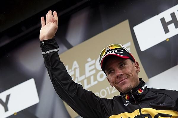 Third place finisher Philippe Gilbert (BMC) on the podium.