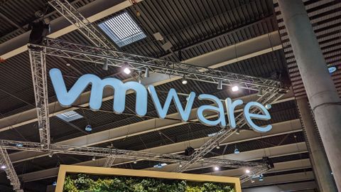 A telephoto shot of the VMware logo on the conference floor of VMware Explore Europe