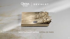 Devialet Astra with gold-leaf being applies, on beige background