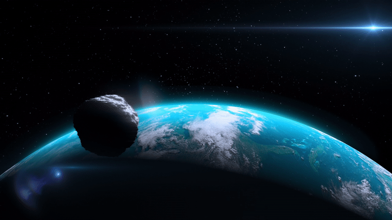 gif animation showing an asteroid flying towards Earth.