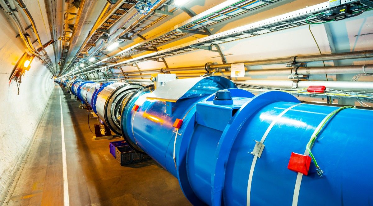 A portion of the 17-mile long particle accelerator that makes up the LHC