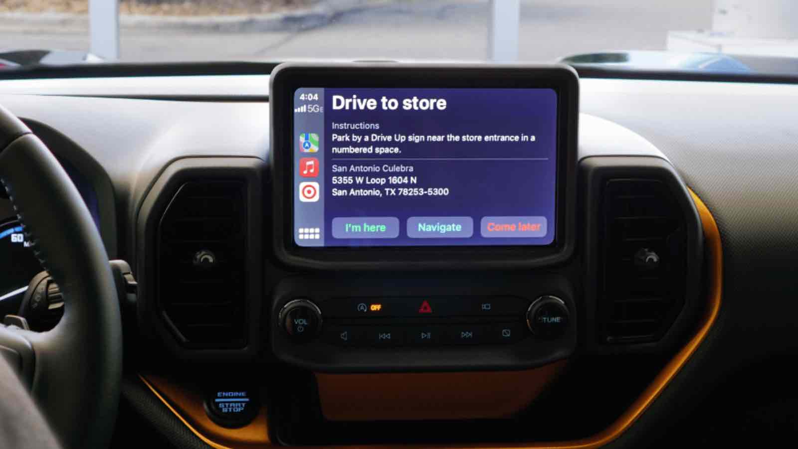 A search at the Target "Power Up" expertise running in Apple CarPlay.