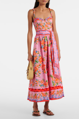 Sicily Flowers Printed Cotton Midi Dress