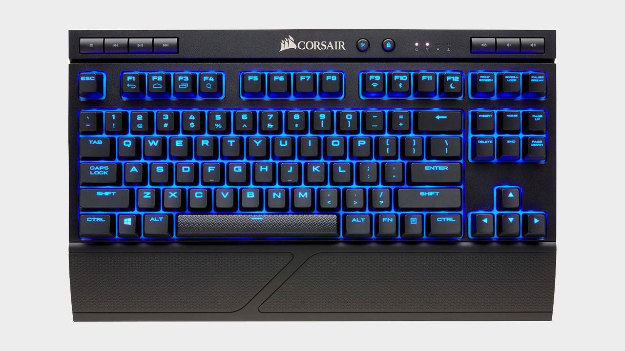 Corsair K63 Wireless front angle on grey