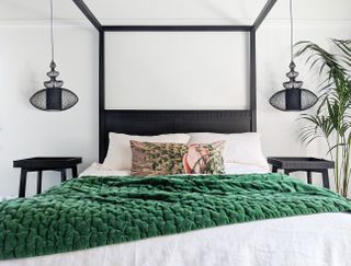 green and black bedroom lighting