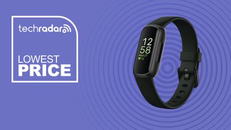 The Fitbit Inspire 3 on a purple background with text saying Lowest Price.
