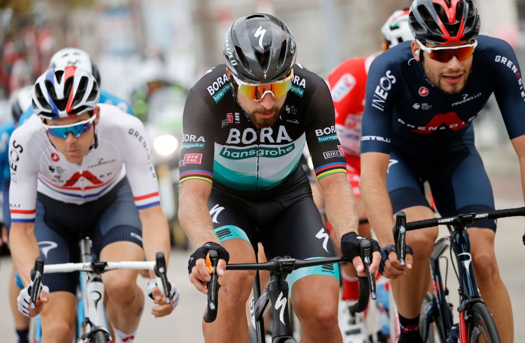Team Bora rider Slovakias Peter Sagan C rides duting the break away in the 10th stage of the Giro dItalia 2020 cycling race a 177kilometer route between Lanciano and Tortoreto on October 13 2020 Photo by Luca Bettini AFP Photo by LUCA BETTINIAFP via Getty Images