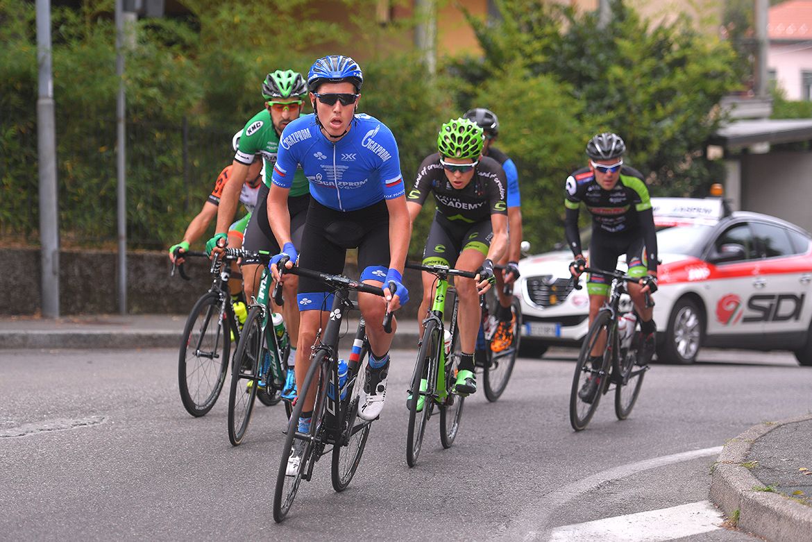 Artem Nych (Gazprom-Rusvelo) pushes the pace in the breakaway