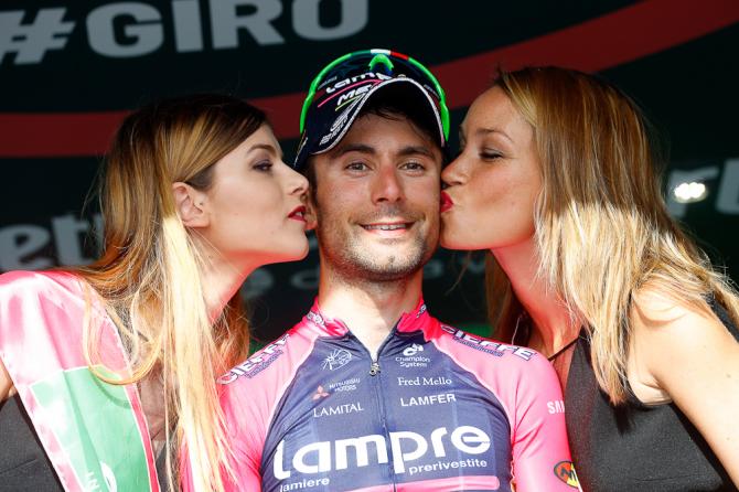 Diego Ulissi (Lampre-Merida) on the podium after winning stage 4 of the Giro d'Italia