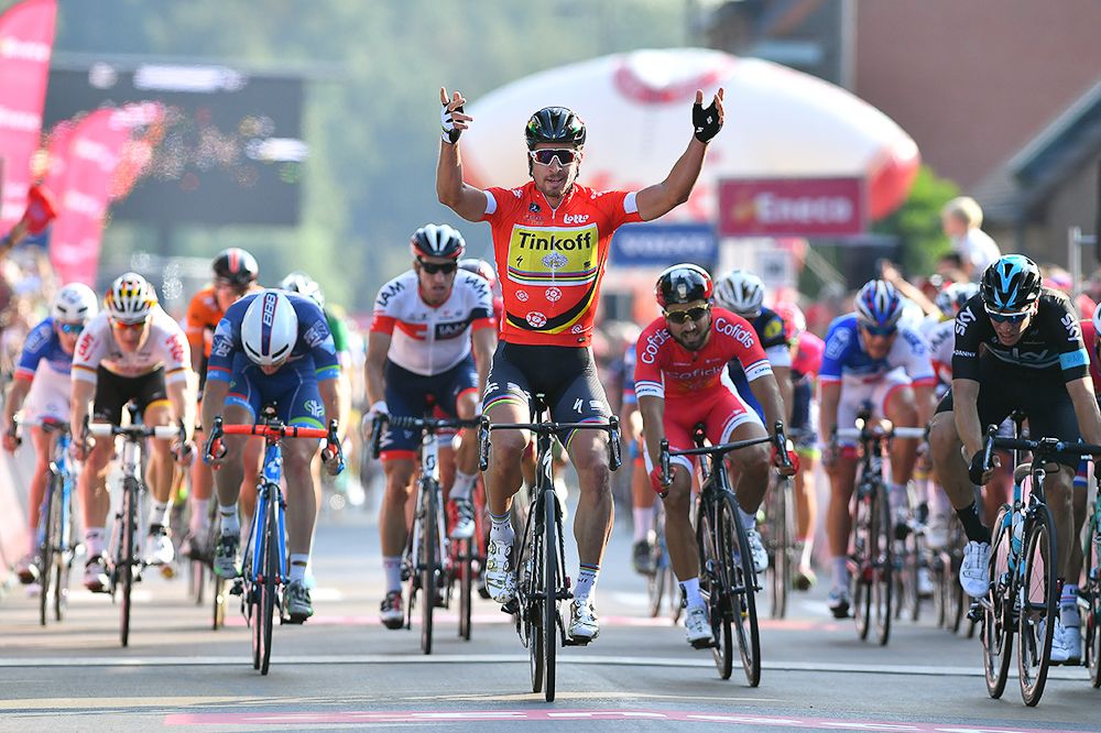 Peter Sagan wins the sprint for stage 3 victory at the Eneco Tour