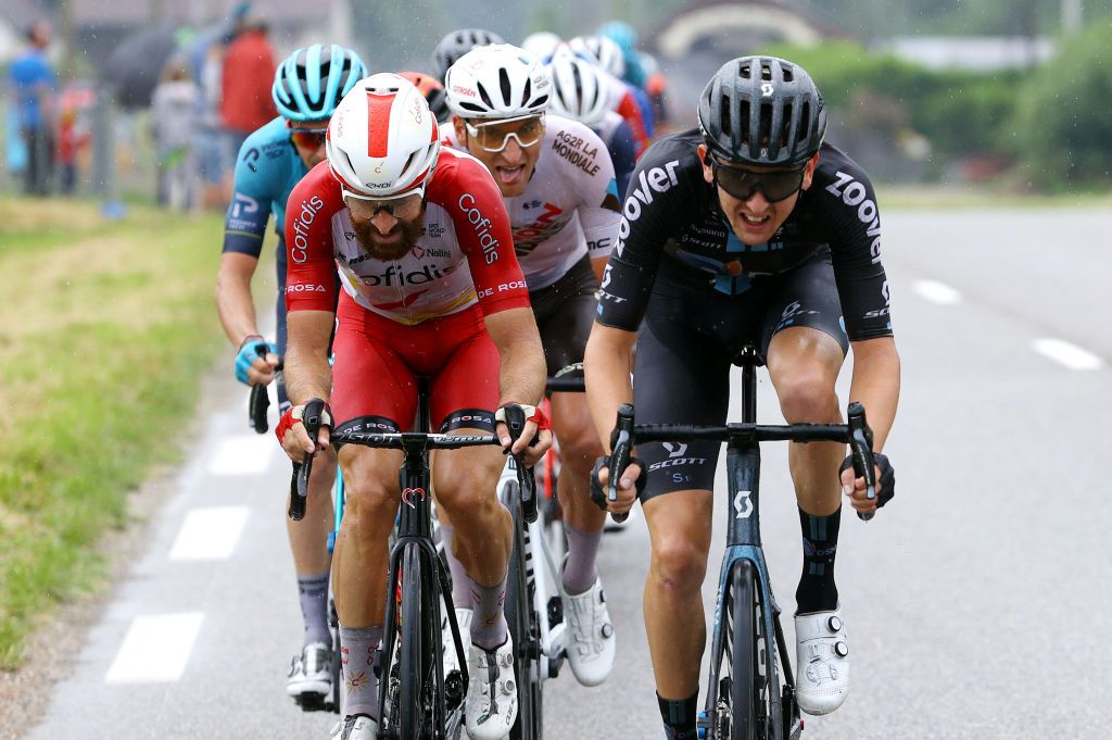 LE GRAND BORNAND FRANCE JULY 03 Simon Geschke of Germany and Team Cofidis Sren Kragh Andersen of Denmark and Team DSM during the 108th Tour de France 2021 Stage 8 a 1508km stage from Oyonnax to Le GrandBornand LeTour TDF2021 on July 03 2021 in Le Grand Bornand France Photo by Tim de WaeleGetty Images