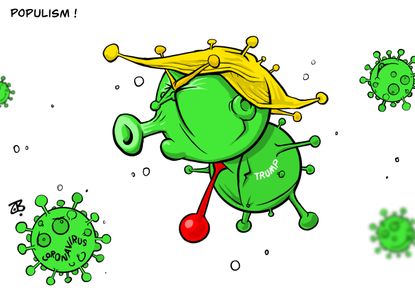 Political Cartoon U.S. Populism spreading Trump coronavirus