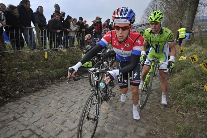 Niki Terpstra (Omega Pharma-Quickstep) was forced to run the Koppenberg