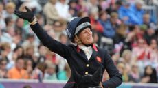 Mary King waves to the crowd at the London Olympics