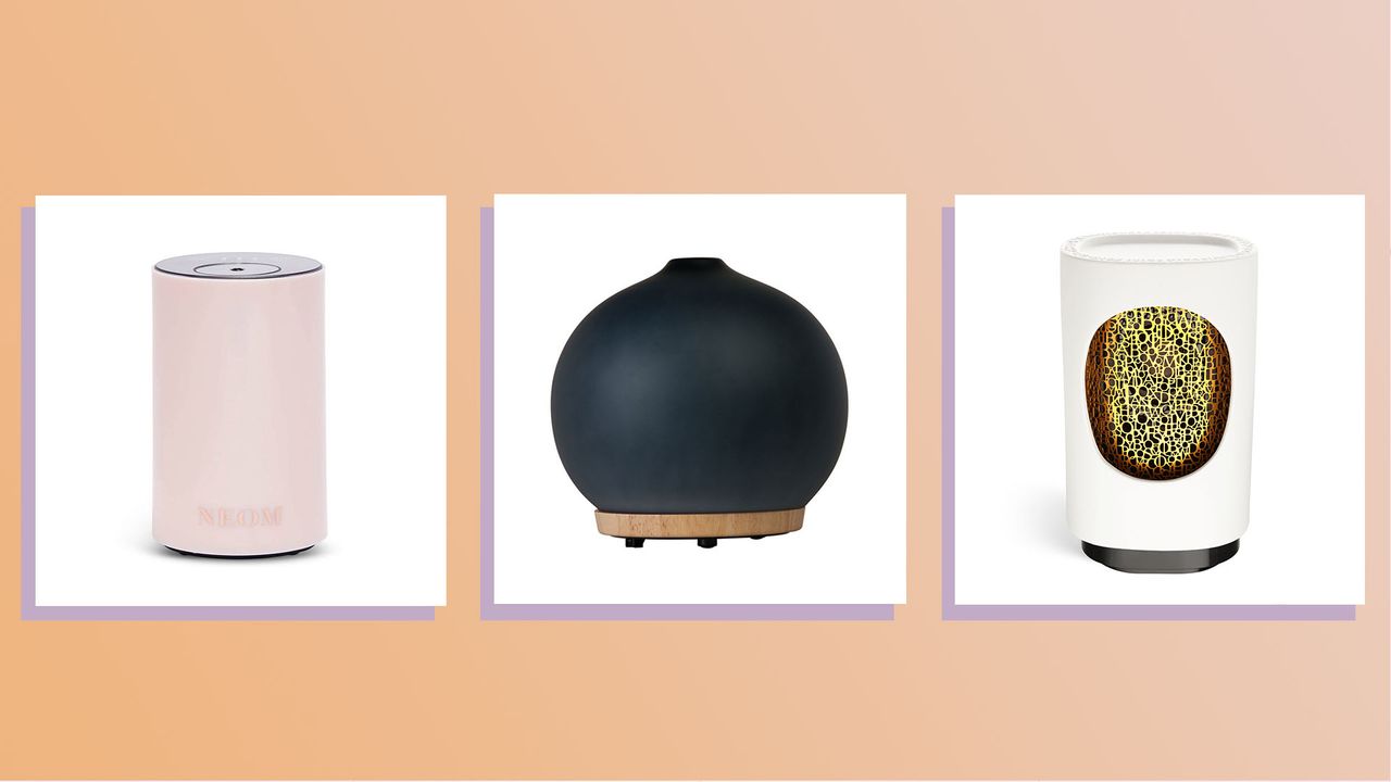 a collage image featuring a selection of w&amp;h best essential oil diffusers